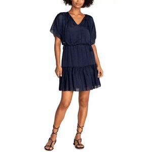 Trina Turk blue silk dress Mahalo Out of Office Indigo Blue XL ruffle